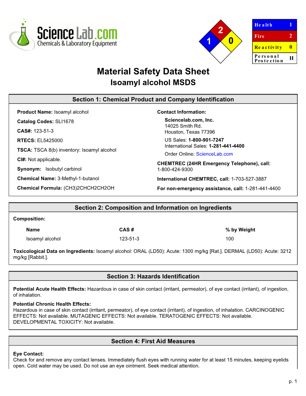 Isoamyl Alcohol MSDS