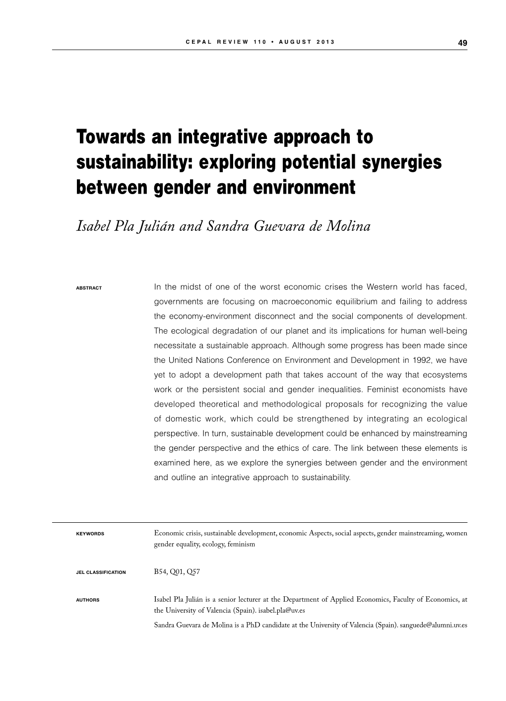 Towards an Integrative Approach to Sustainability: Exploring Potential Synergies Between Gender and Environment