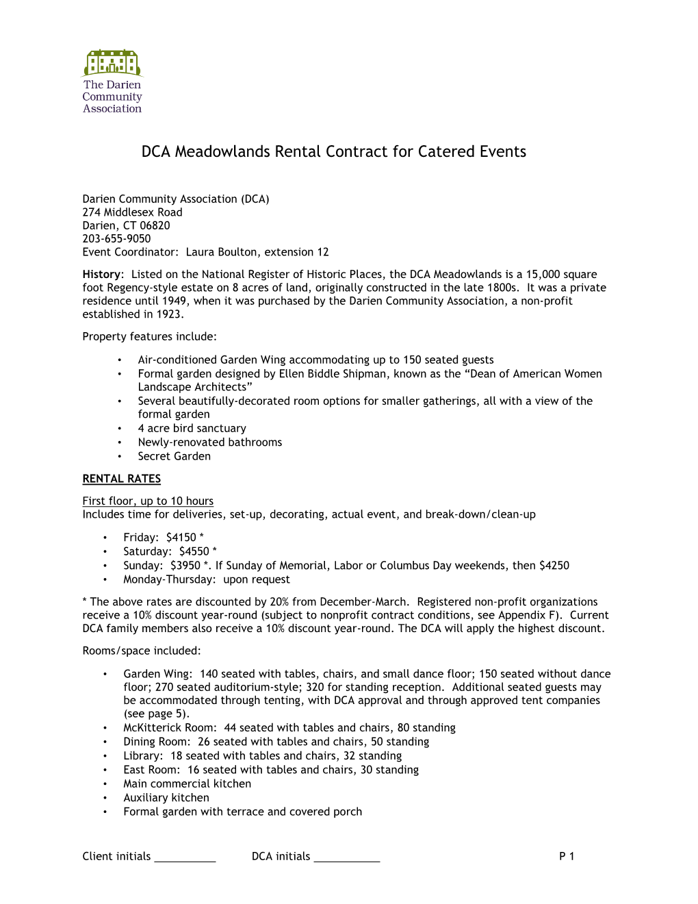 DCA Meadowlands Rental Contract for Catered Events