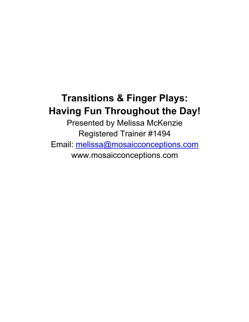 Transitions & Finger Plays