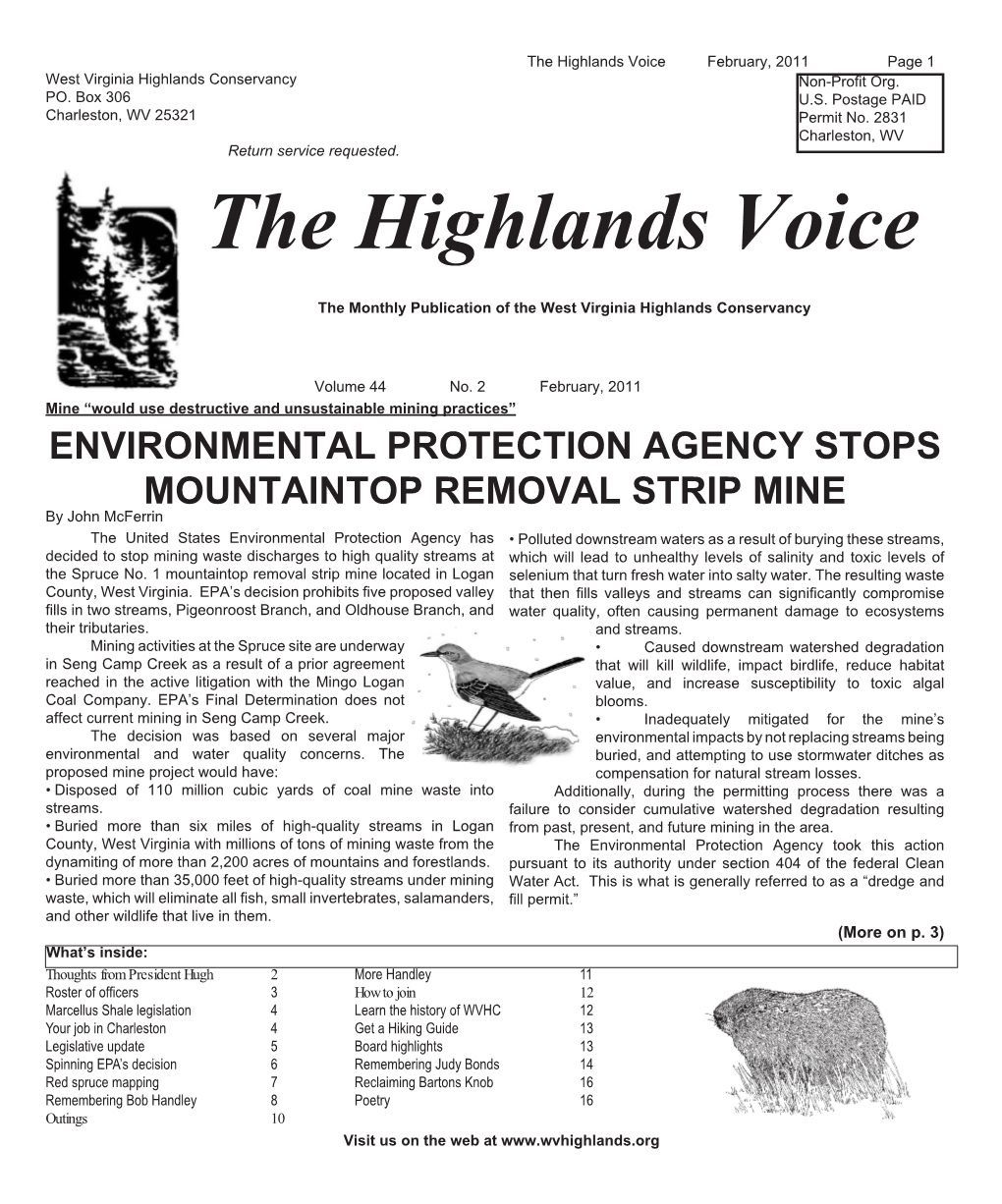 The Highlands Voice February, 2011 Page  West Virginia Highlands Conservancy Non-Profit Org