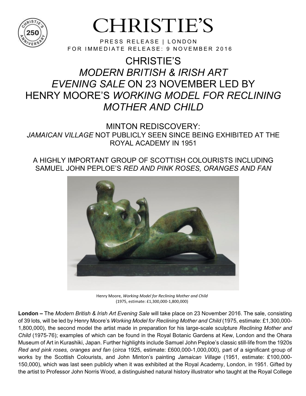 Christie's Modern British & Irish Art Evening Sale on 23