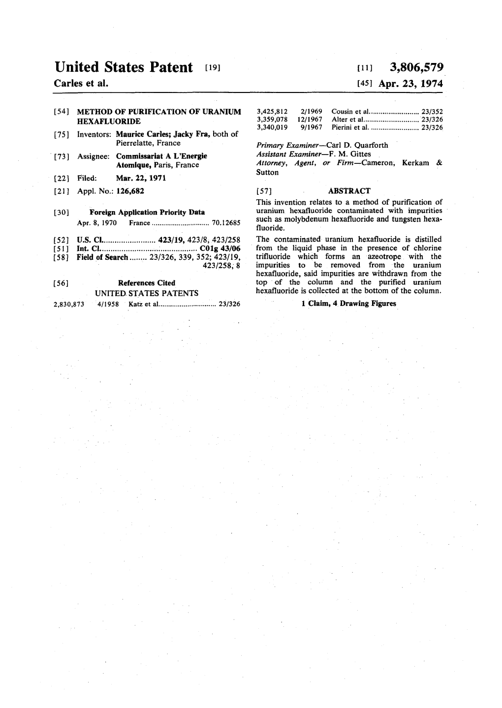 United States Patent Ti9] [Ii] 3,806,579 Carles Et Al