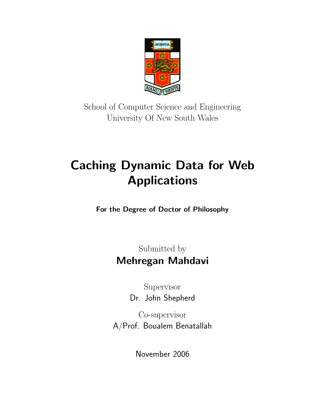 Caching Dynamic Data for Web Applications