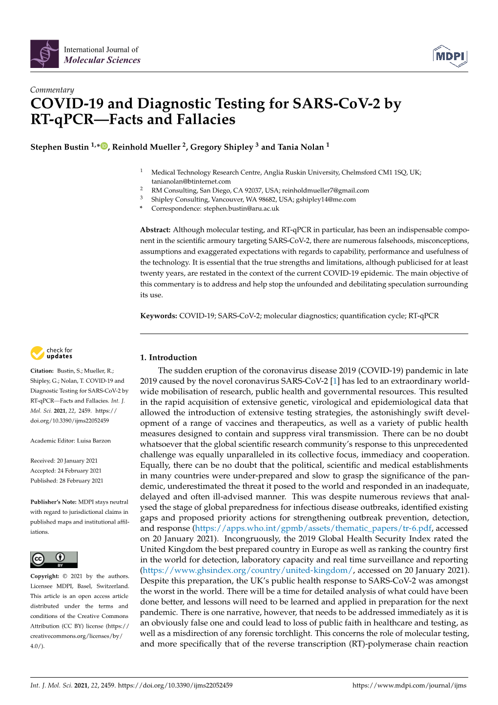 COVID-19 and Diagnostic Testing for SARS-Cov-2 by RT-Qpcr—Facts and Fallacies