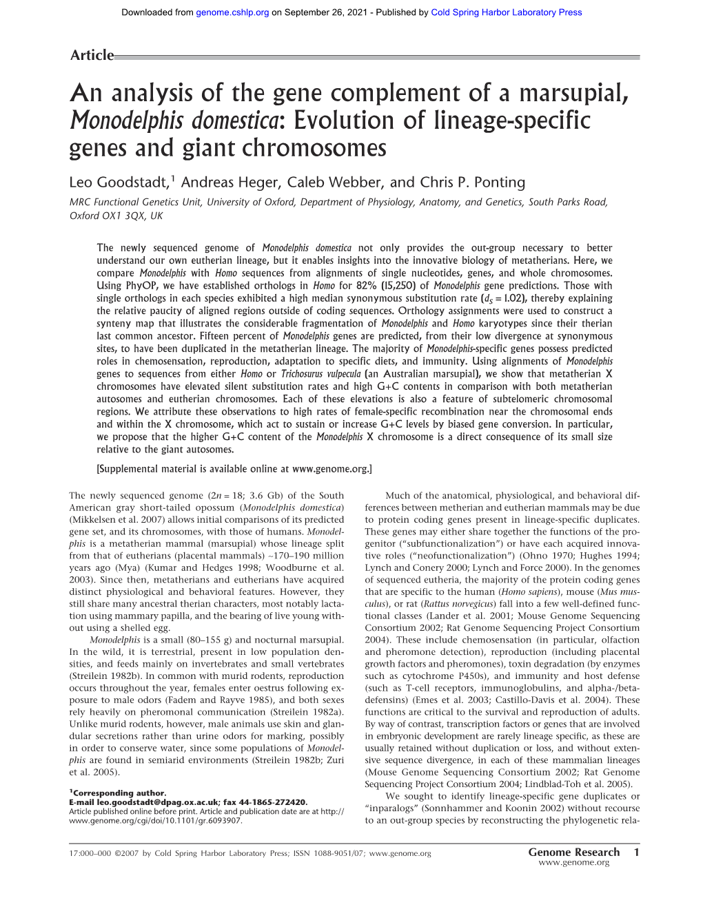 Evolution of Lineage-Specific Genes and Giant Chromosomes