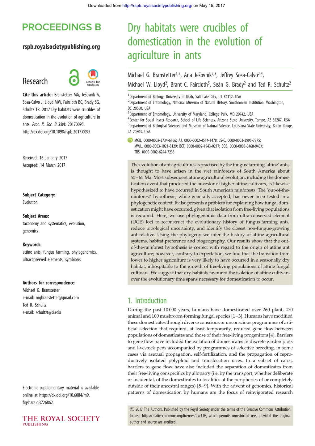 Dry Habitats Were Crucibles of Domestication in the Evolution of Agriculture in Ants