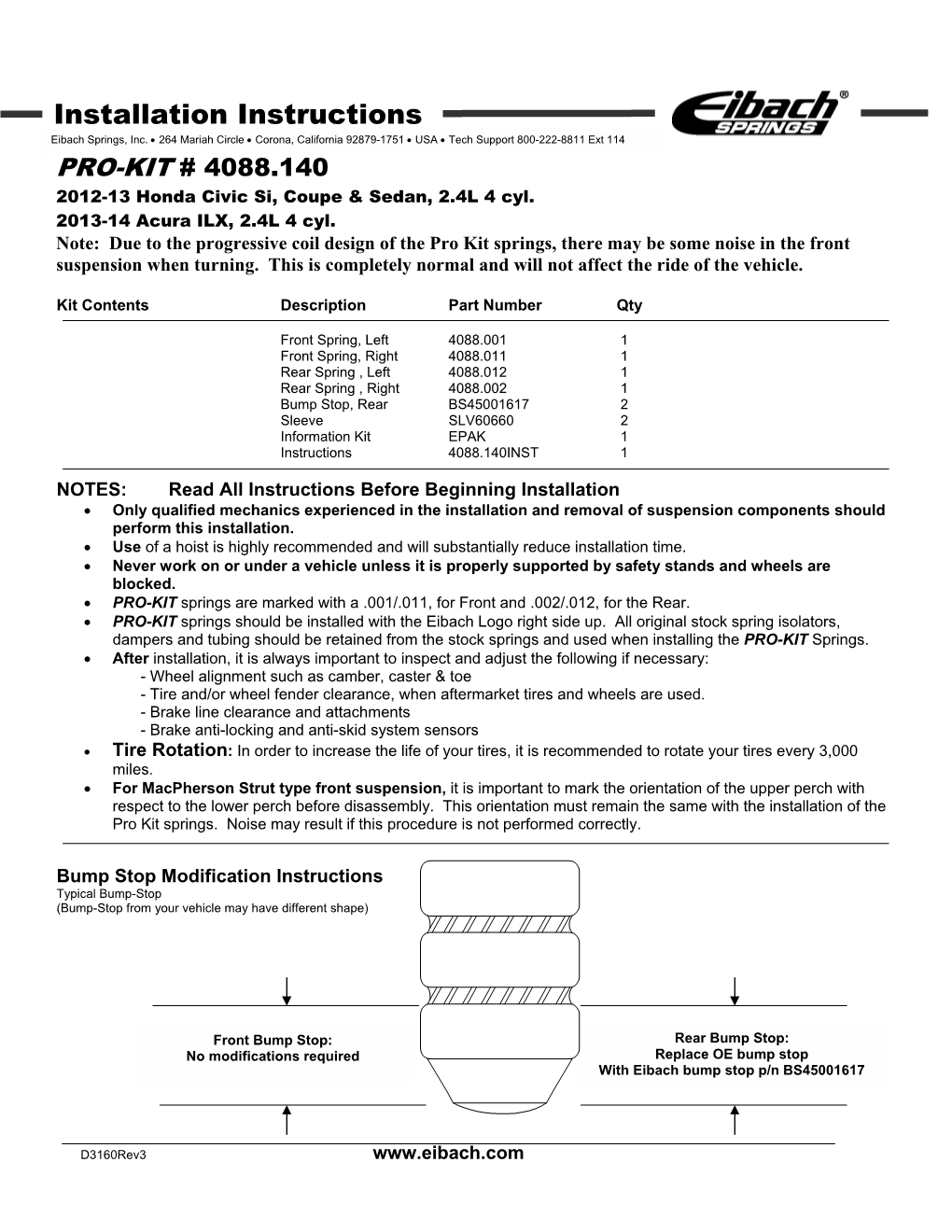 Installation Instructions Eibach Springs, Inc