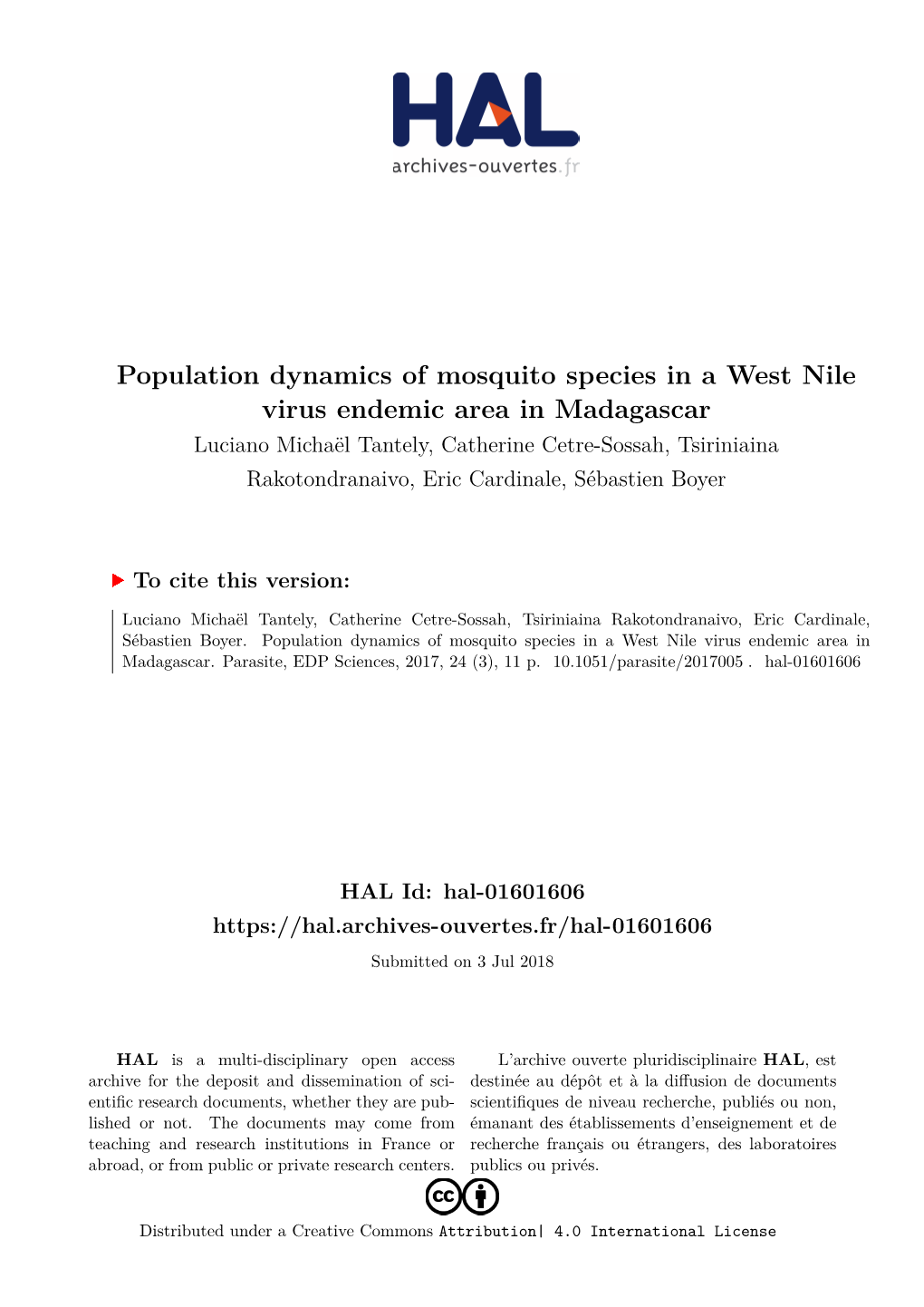 Population Dynamics of Mosquito Species in a West Nile Virus