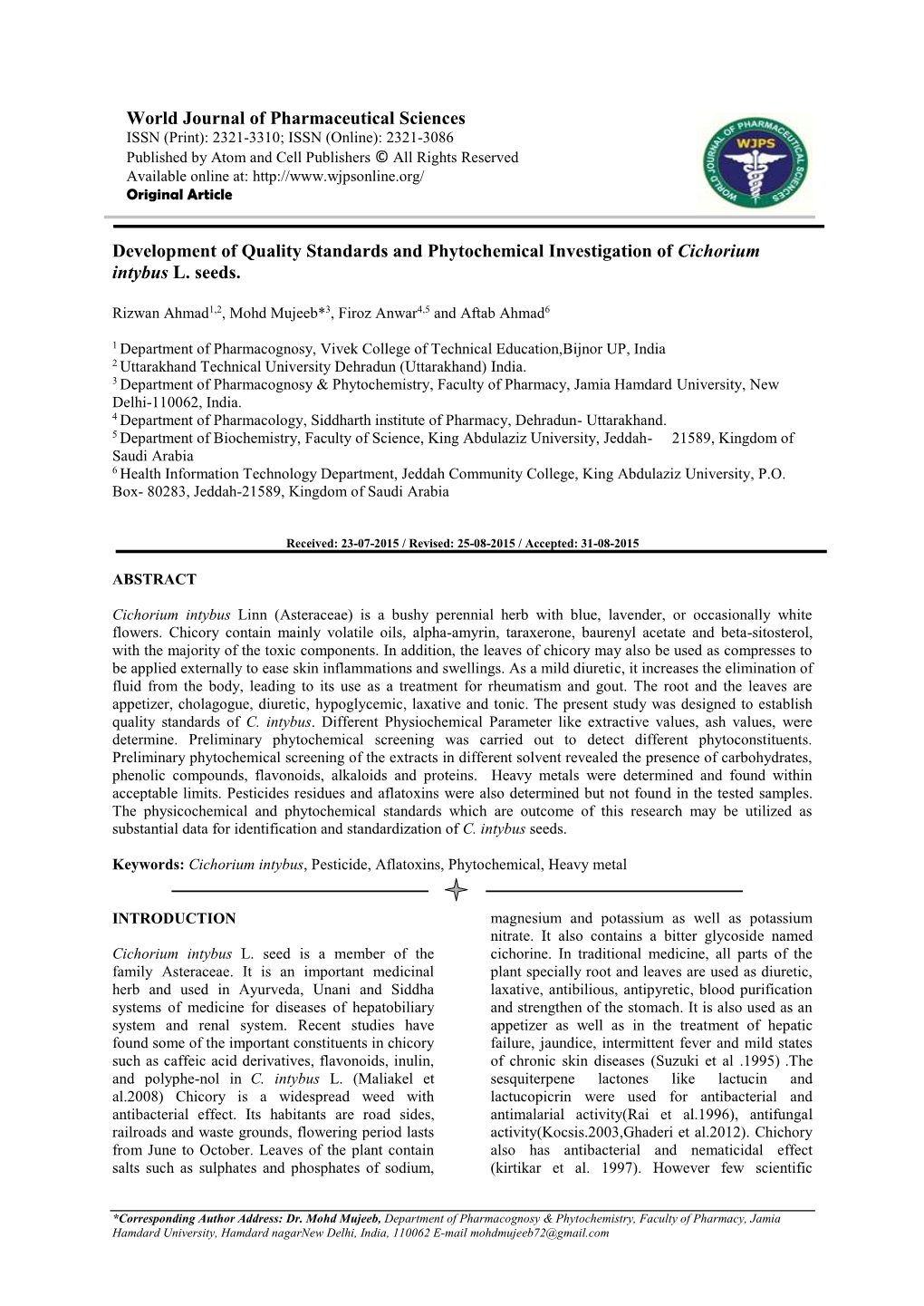 World Journal of Pharmaceutical Sciences Development of Quality