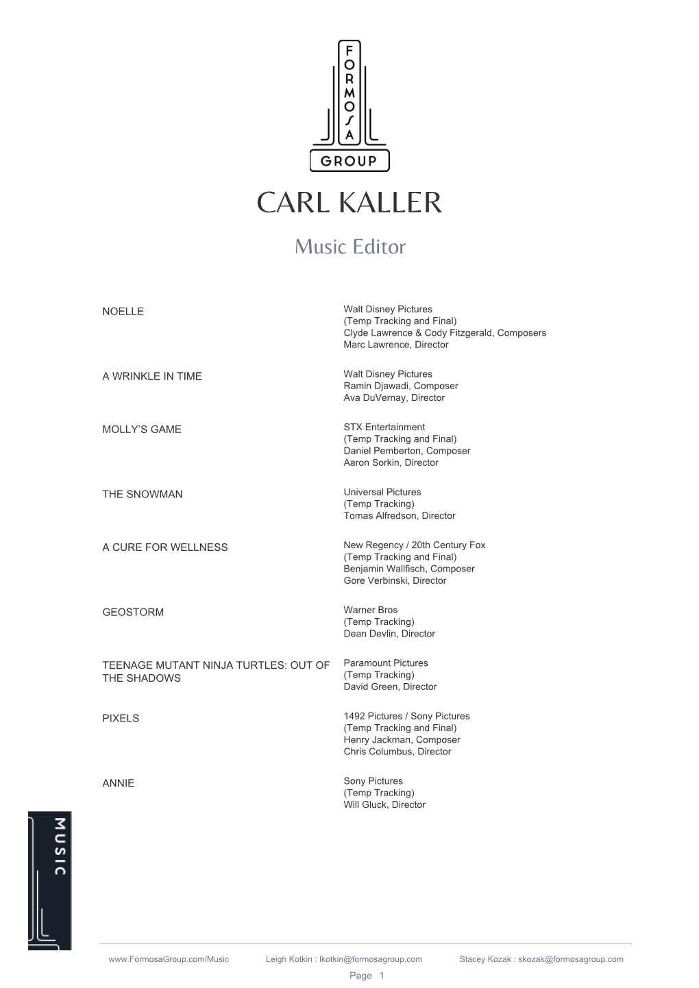 CARL KALLER Music Editor