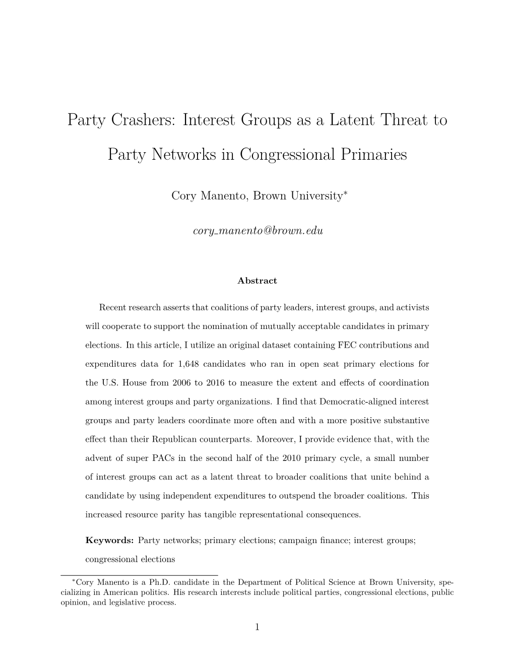 Interest Groups As a Latent Threat to Party Networks in Congressional Primaries