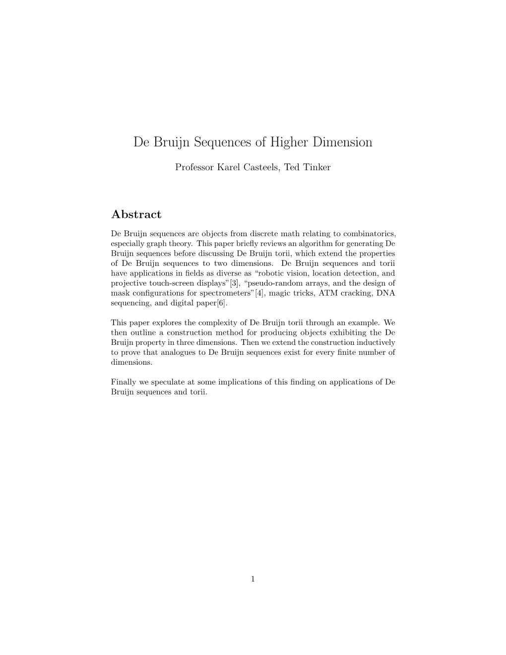 De Bruijn Sequences of Higher Dimension