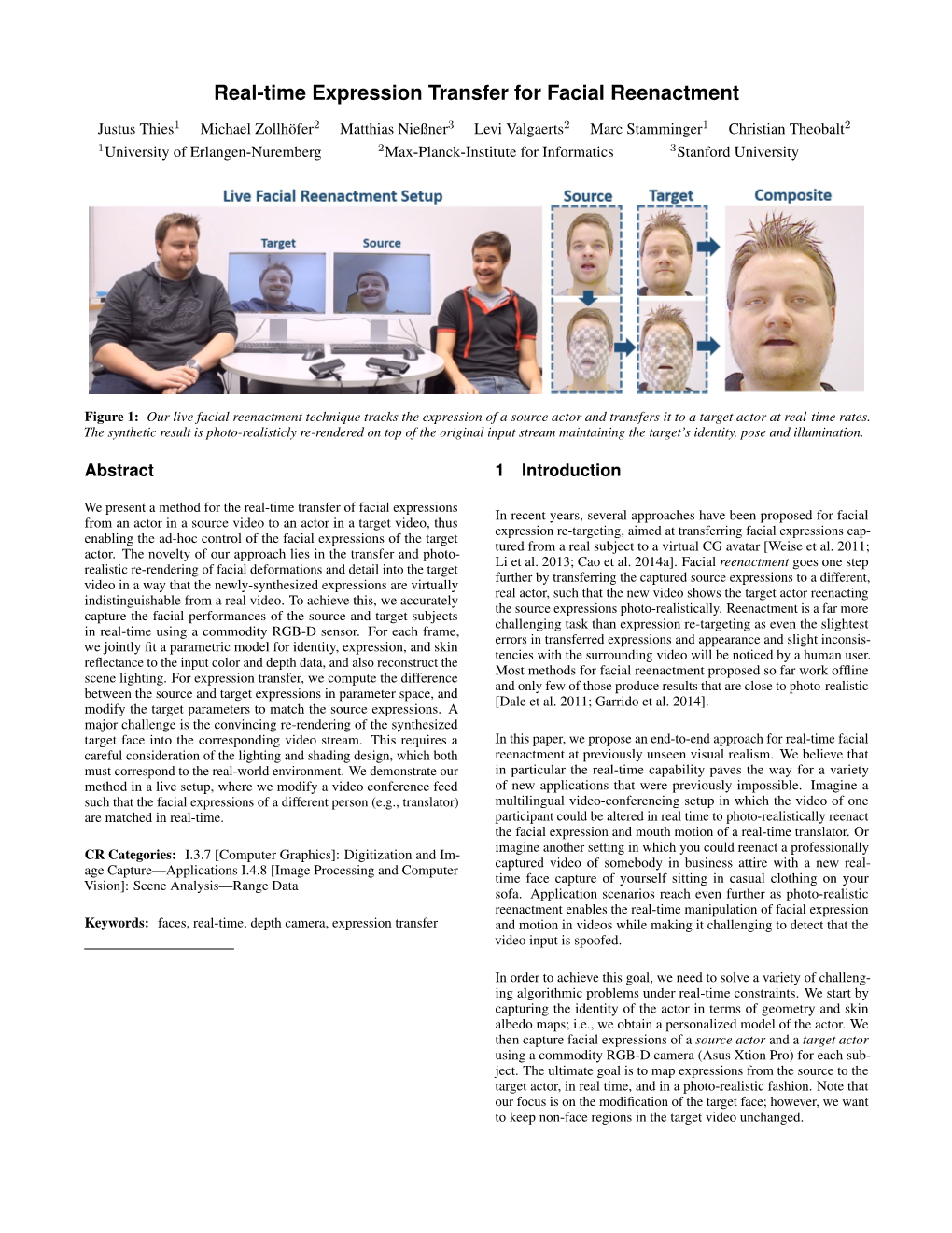 Real-Time Expression Transfer for Facial Reenactment