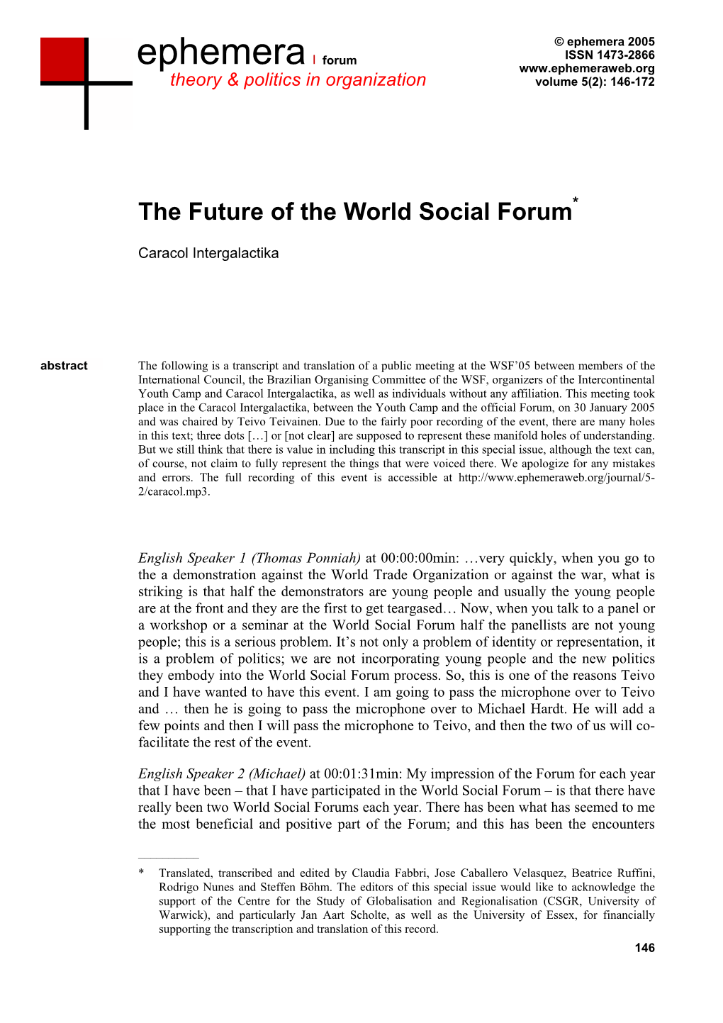 The Future of the World Social Forum*