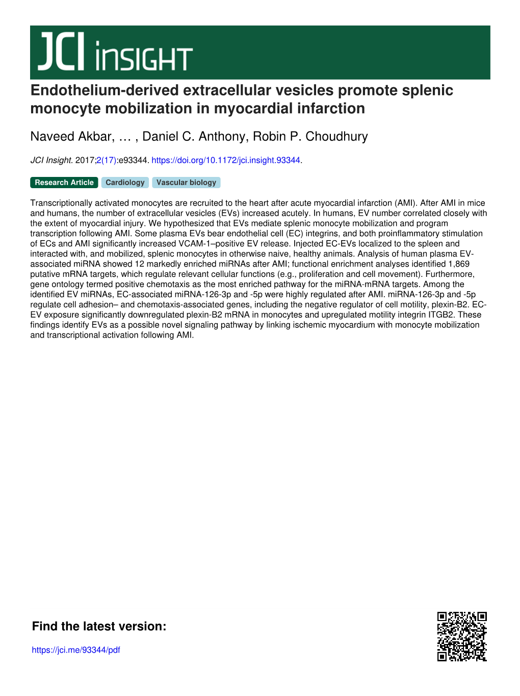 Endothelium-Derived Extracellular Vesicles Promote Splenic Monocyte Mobilization in Myocardial Infarction