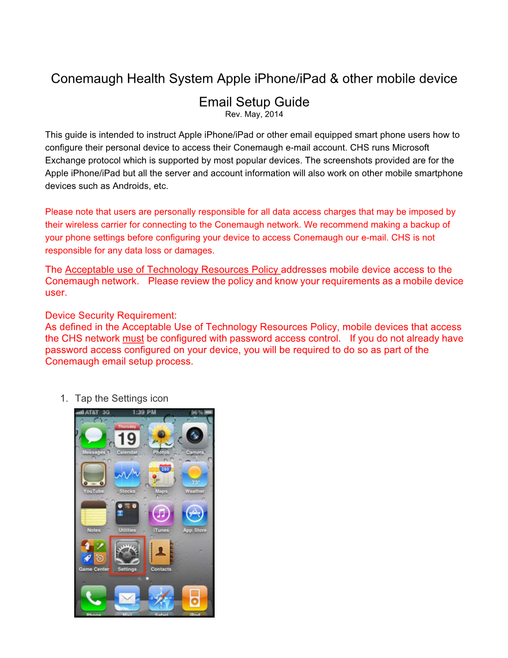 Conemaugh Health System Apple Iphone/Ipad & Other Mobile Device Email Setup Guide