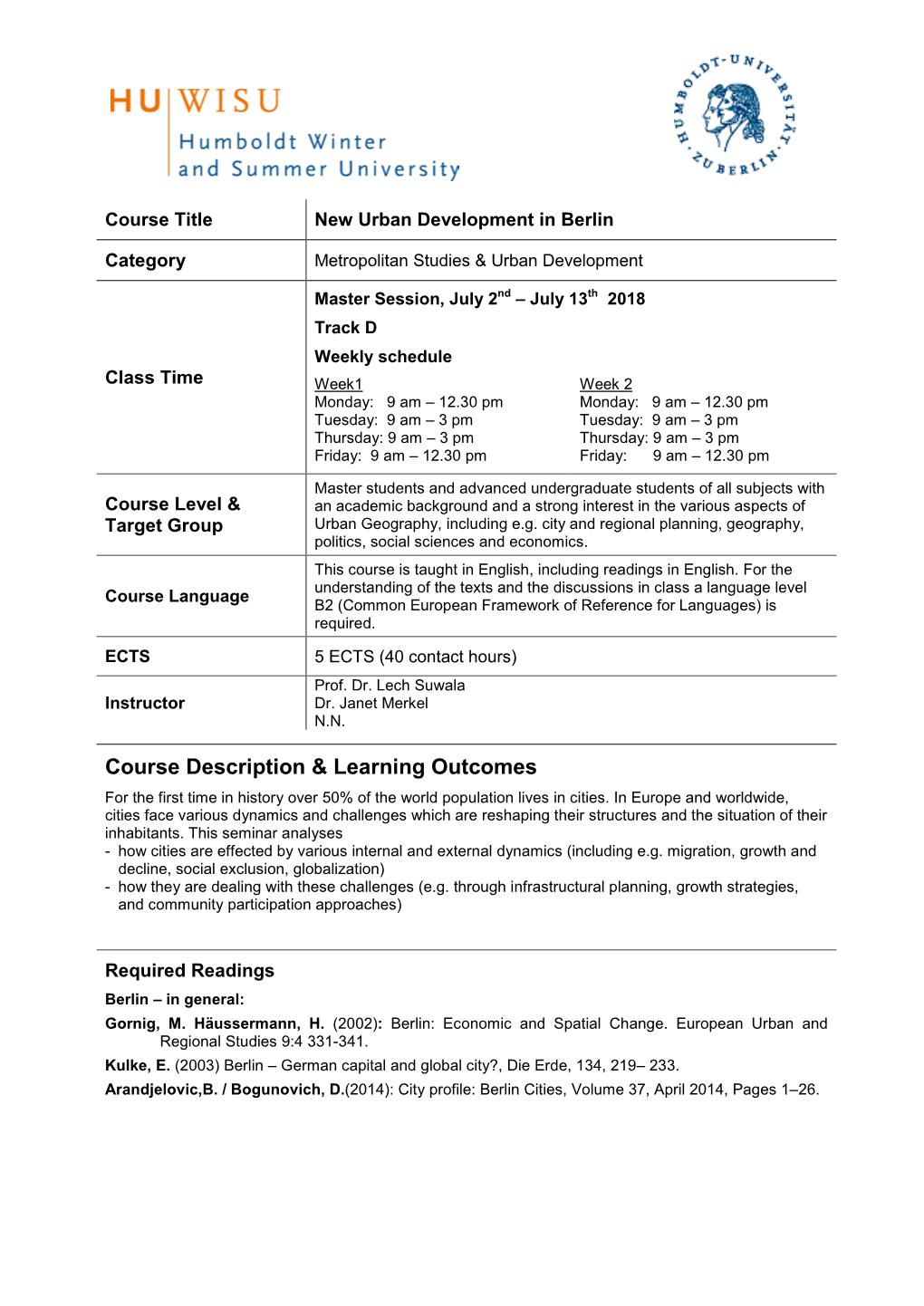 Course Description & Learning Outcomes