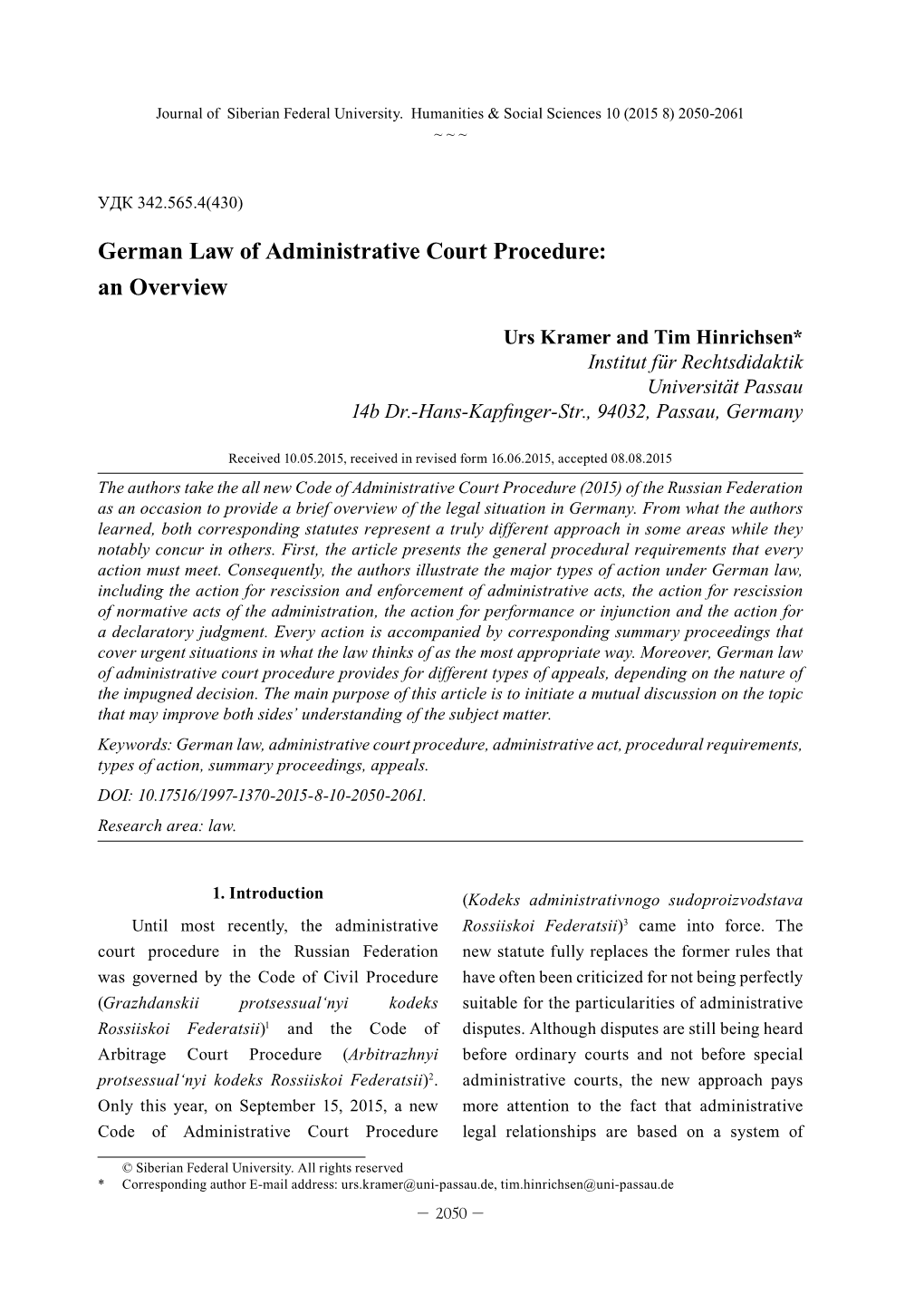 German Law of Administrative Court Procedure: an Overview