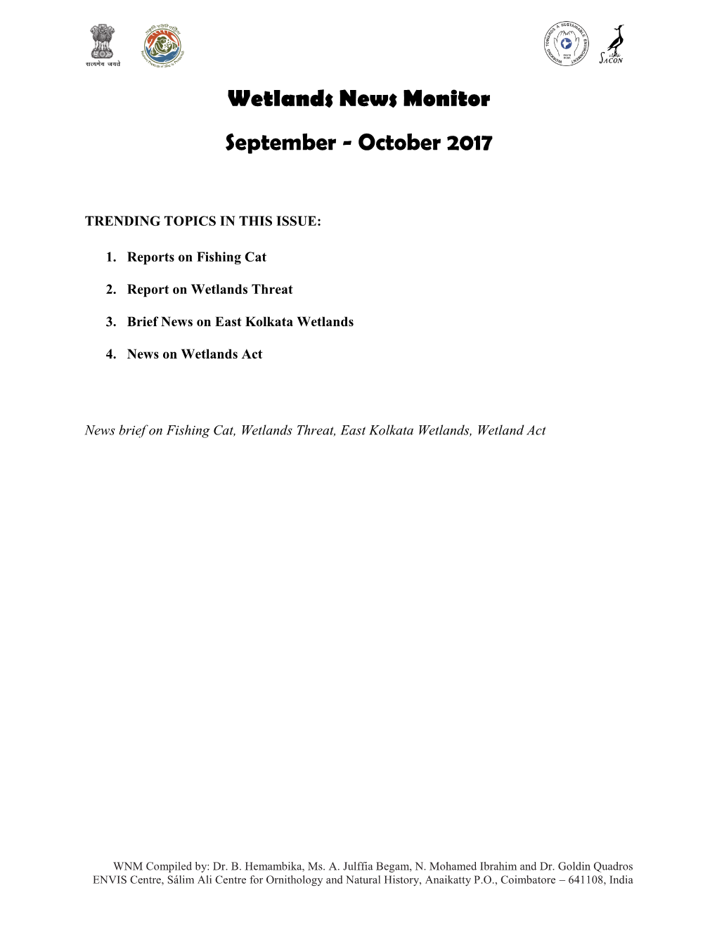 Wetlands News Monitor September - October 2017