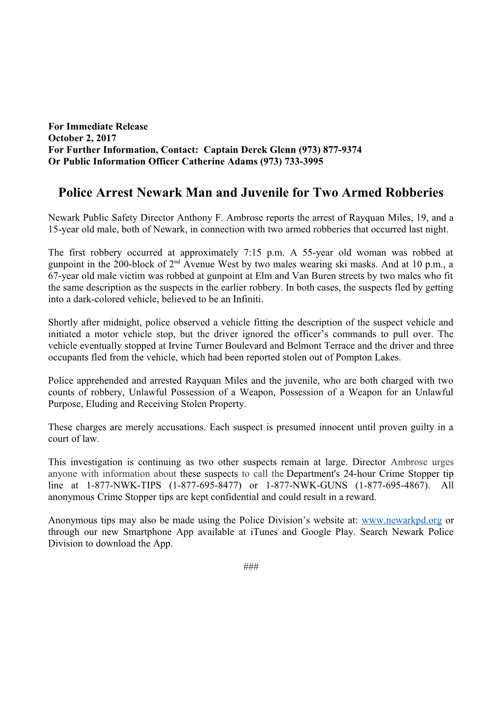 For Immediate Release s483