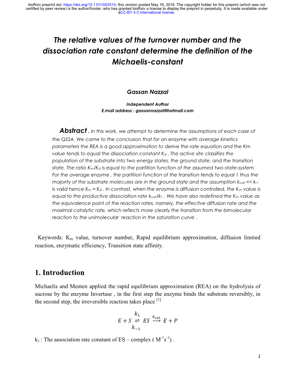 The Relative Values of the Turnover Number and the Dissociation Rate Constant Determine the Definition of the Michaelis-Constant