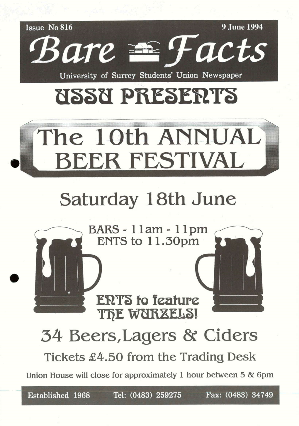 The 1 Oth Apinual BEER FESTIVAL Saturday 18Th June