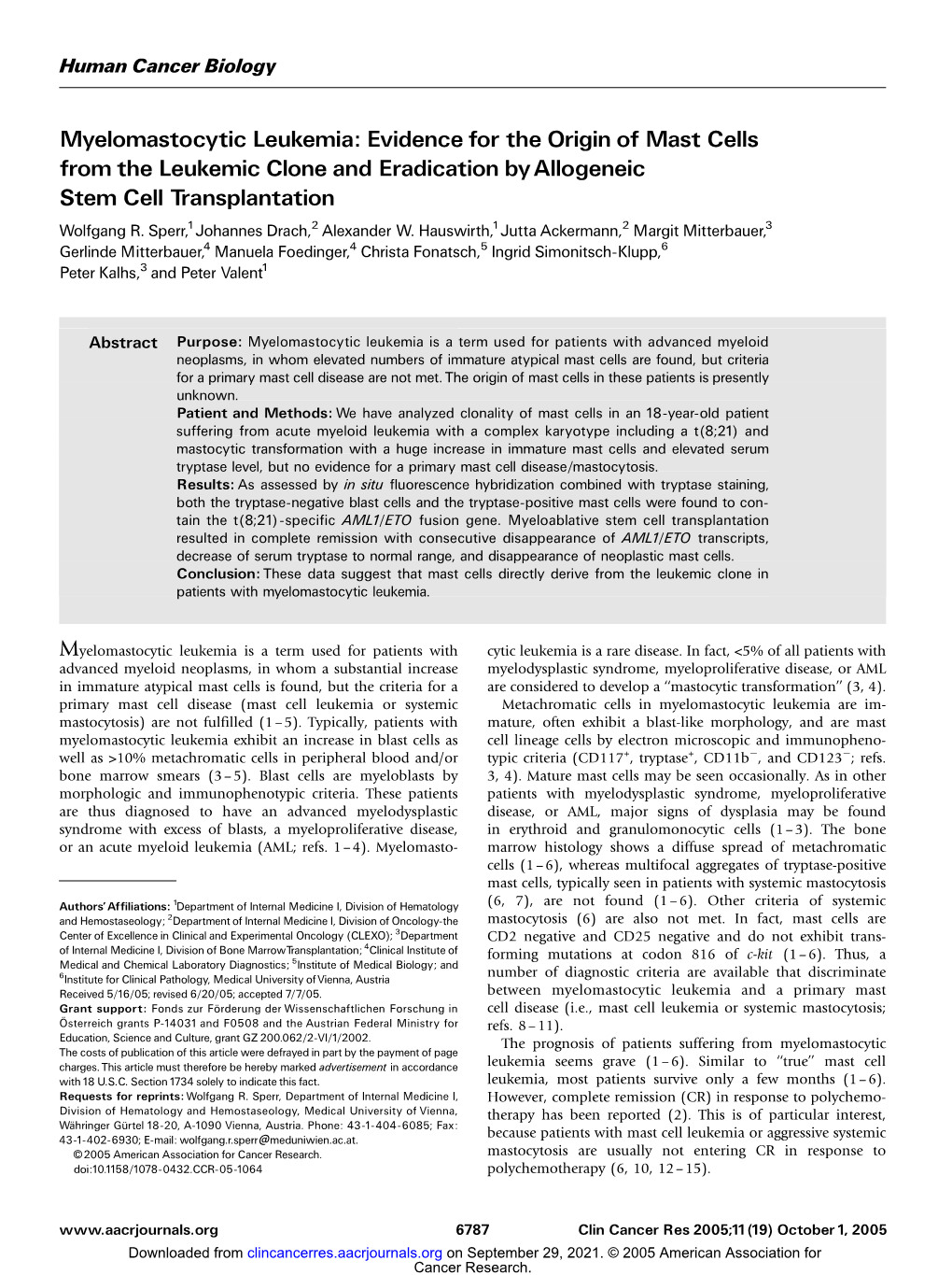 Myelomastocytic Leukemia: Evidence for the Origin of Mast Cells from the Leukemic Clone and Eradication Byallogeneic Stem Cell T