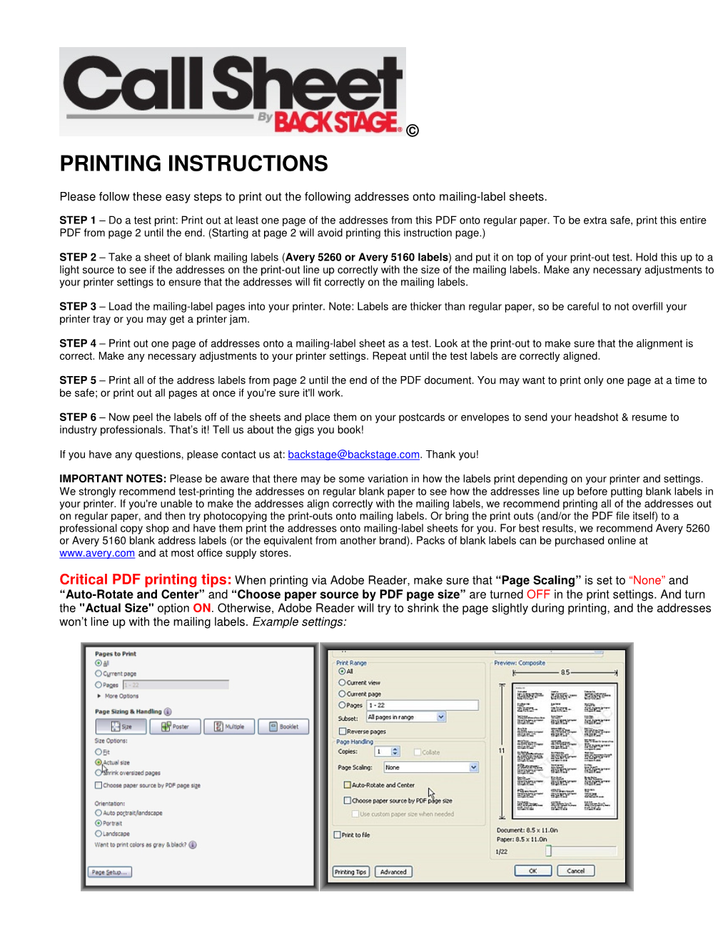 Printing Instructions