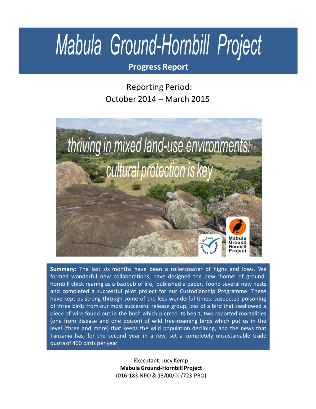 Mabula Ground-Hornbill Project Progress Report