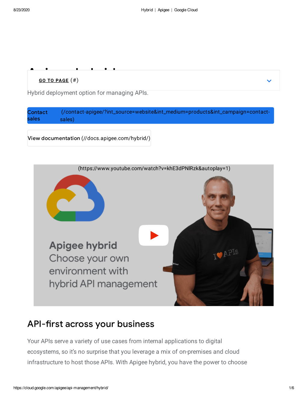 Apigee Hybrid GO to PAGE (#)  Hybrid Deployment Option for Managing Apis
