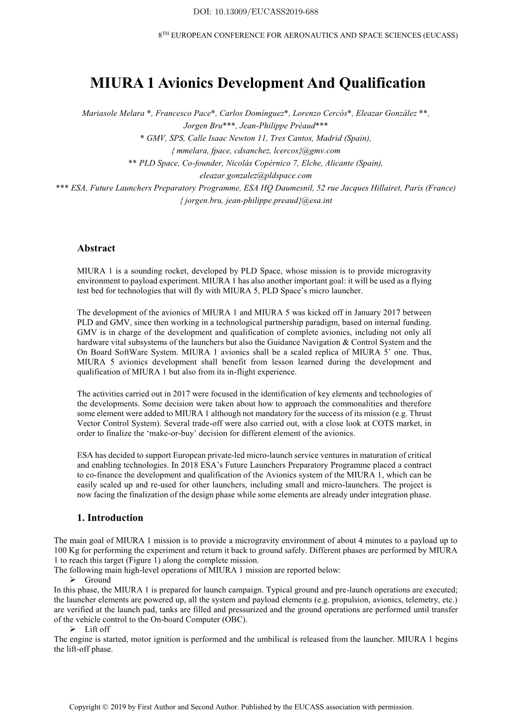 MIURA 1 Avionics Development and Qualification