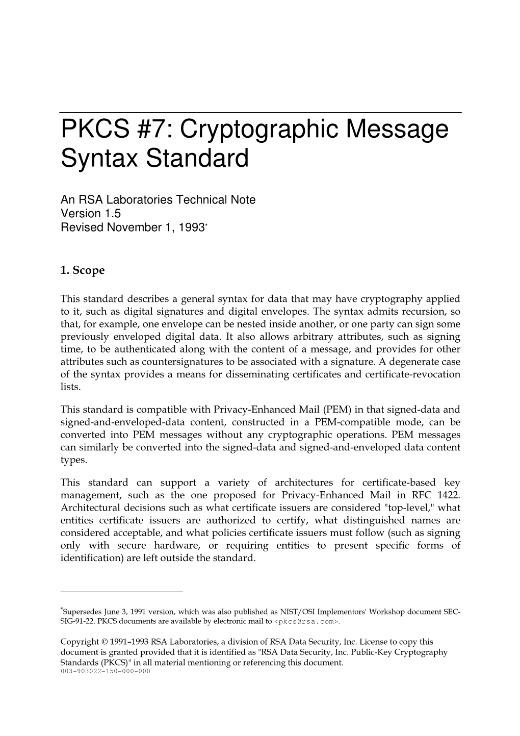 PKCS #7: Cryptographic Message Syntax Standard