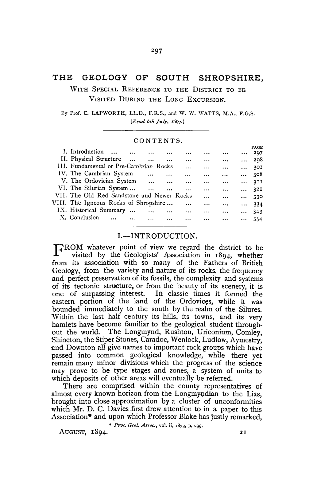 The Geology of South Shropshire, with Special Reference to the District to Be Visited During the Long Excur Sion