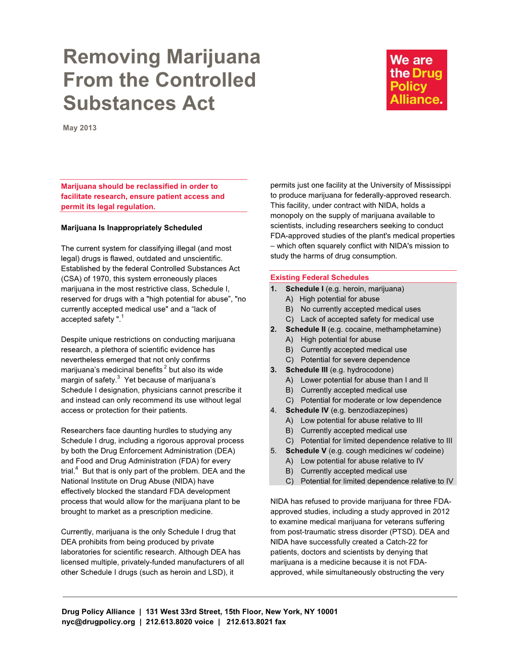 Removing Marijuana from the Controlled Substances Act