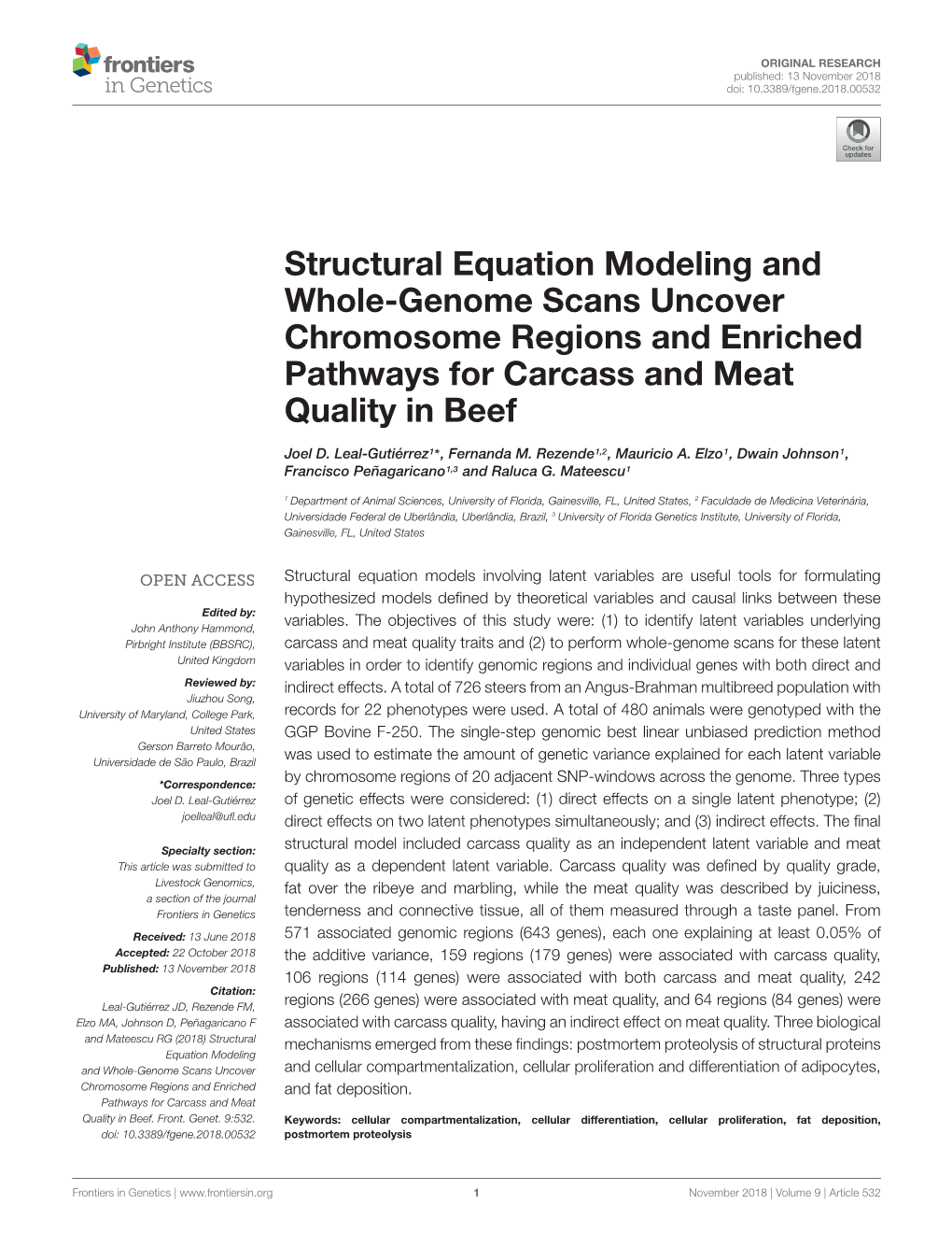 Structural Equation Modeling and Whole-Genome Scans Uncover Chromosome Regions and Enriched Pathways for Carcass and Meat Quality in Beef