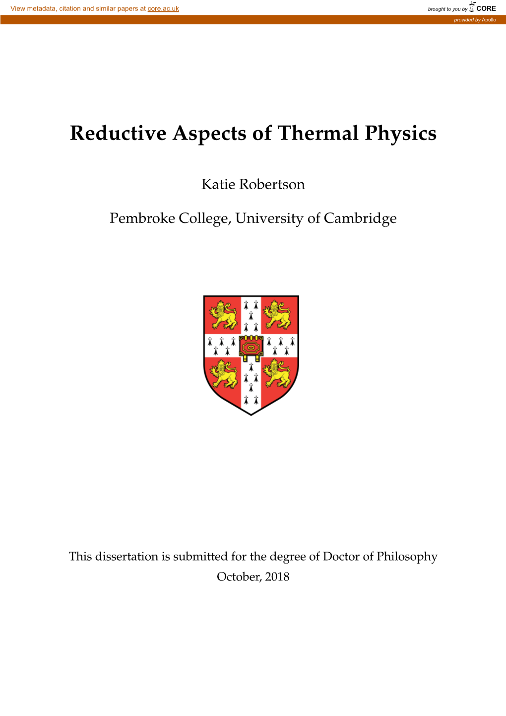 Reductive Aspects of Thermal Physics