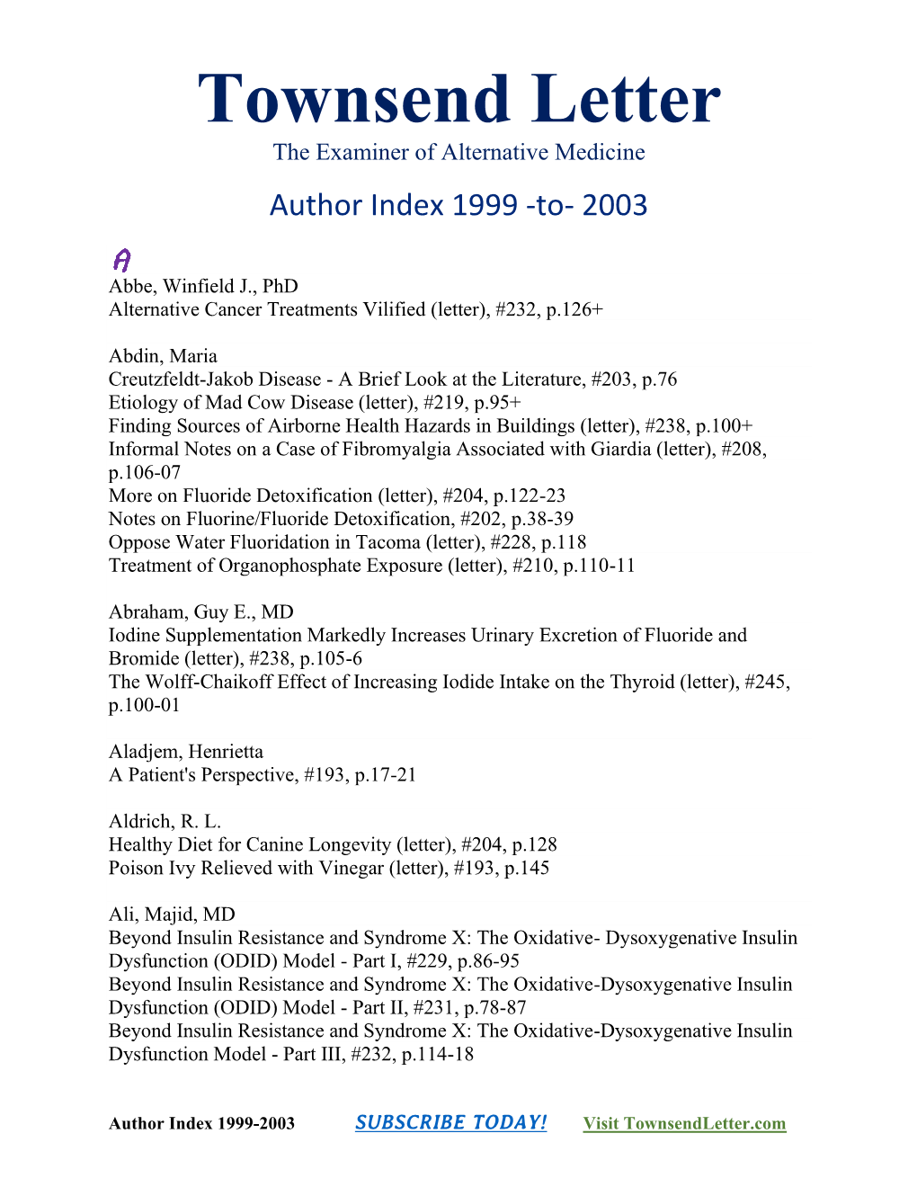 Author Index 1999 -To- 2003