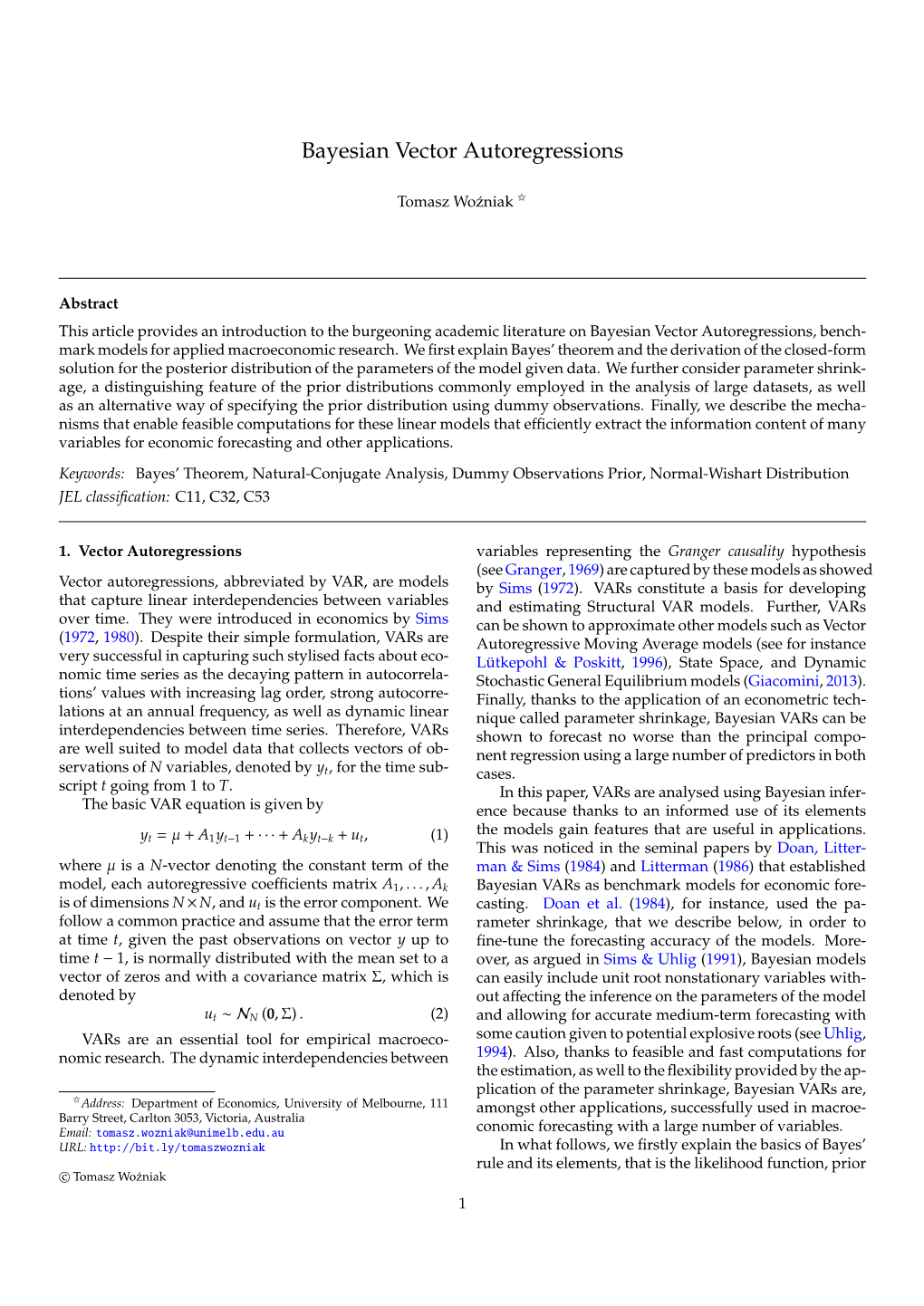 Bayesian Vector Autoregressions