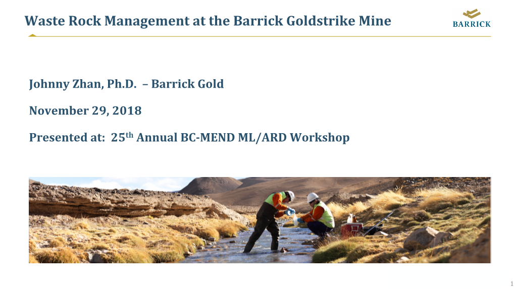 Waste Rock Management at the Barrick Goldstrike Mine