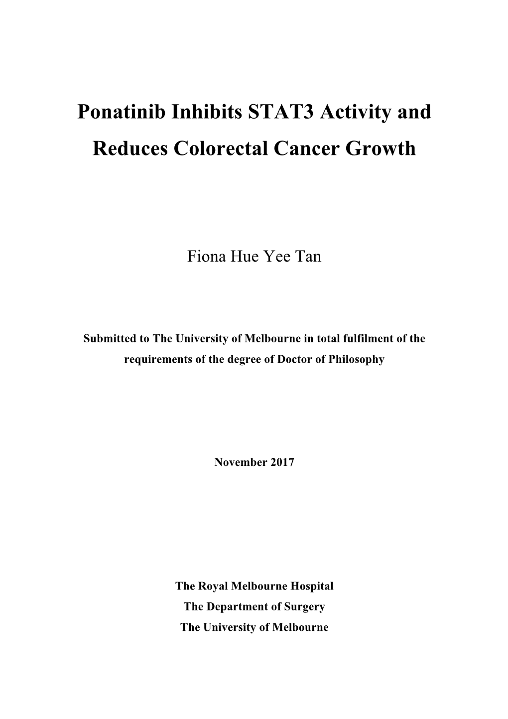 Ponatinib Inhibits STAT3 Activity and Reduces Colorectal Cancer Growth