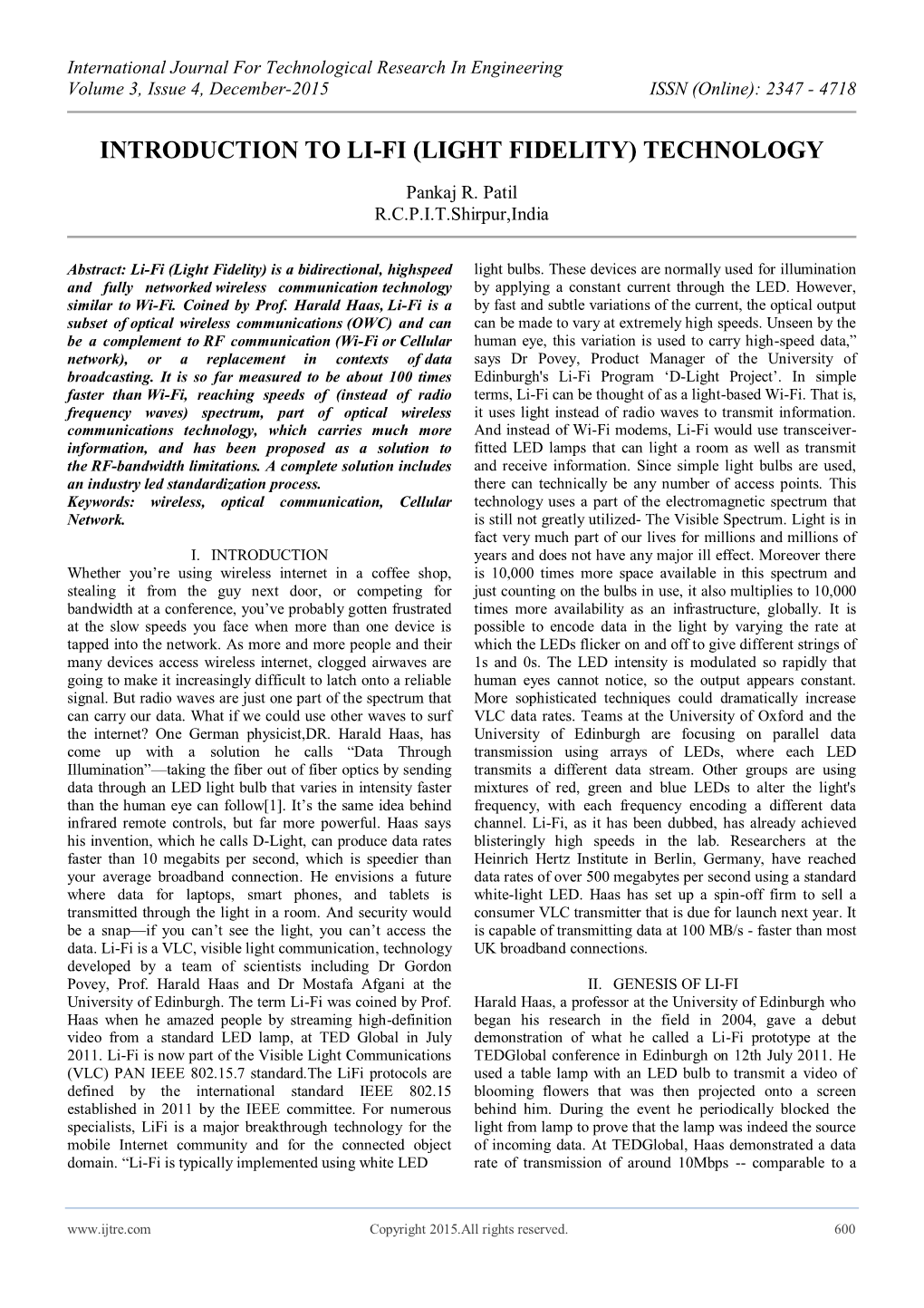 Introduction to Li-Fi (Light Fidelity) Technology