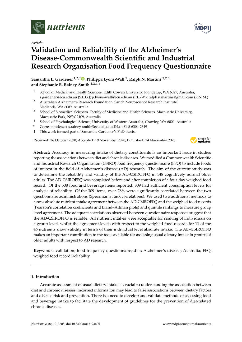 Validation and Reliability of the Alzheimer's Disease