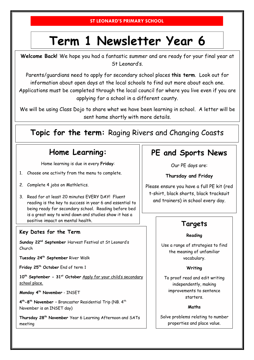 Term 1 Newsletter Year 6