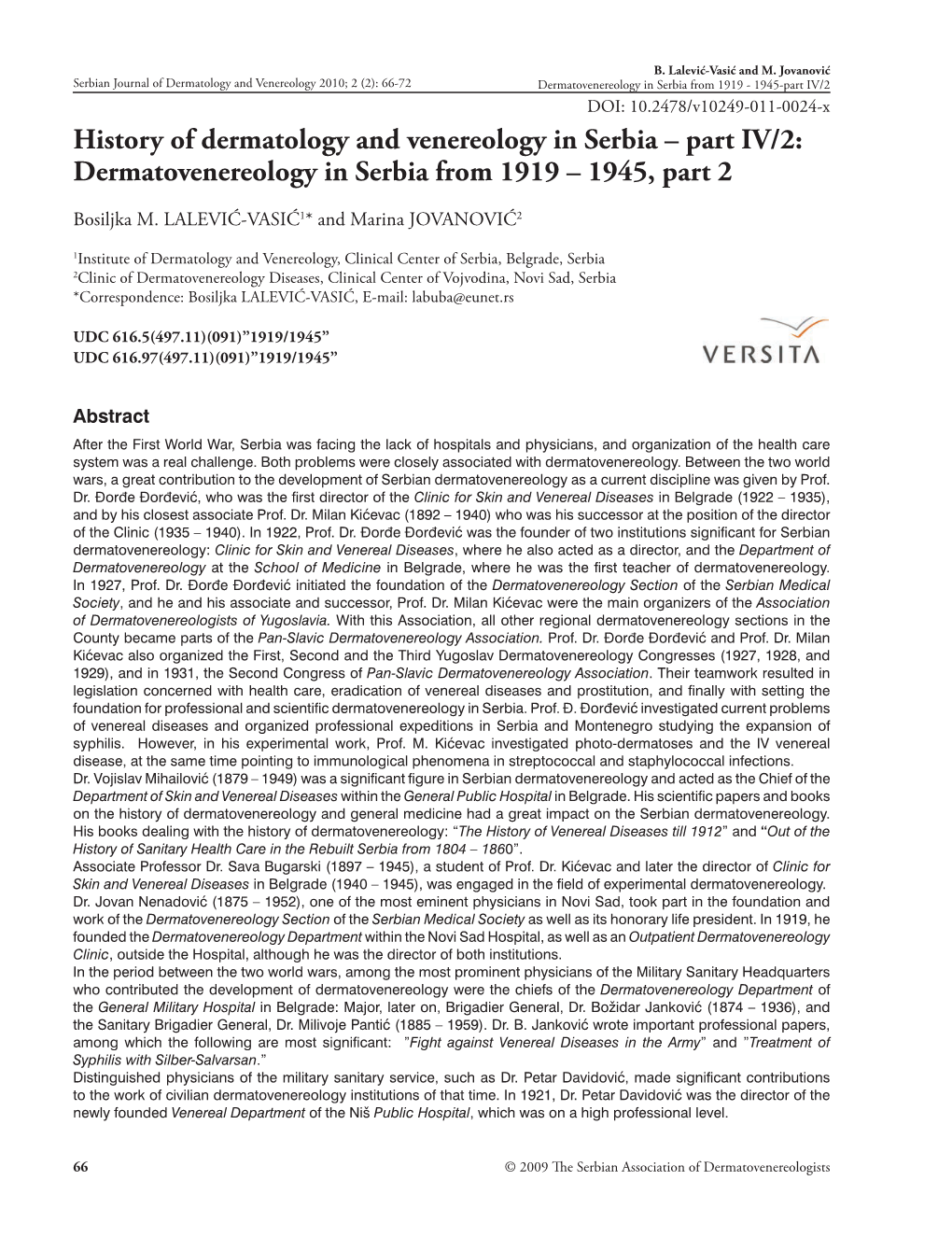 History of Dermatology and Venereology in Serbia – Part IV/2: Dermatovenereology in Serbia from 1919 – 1945, Part 2