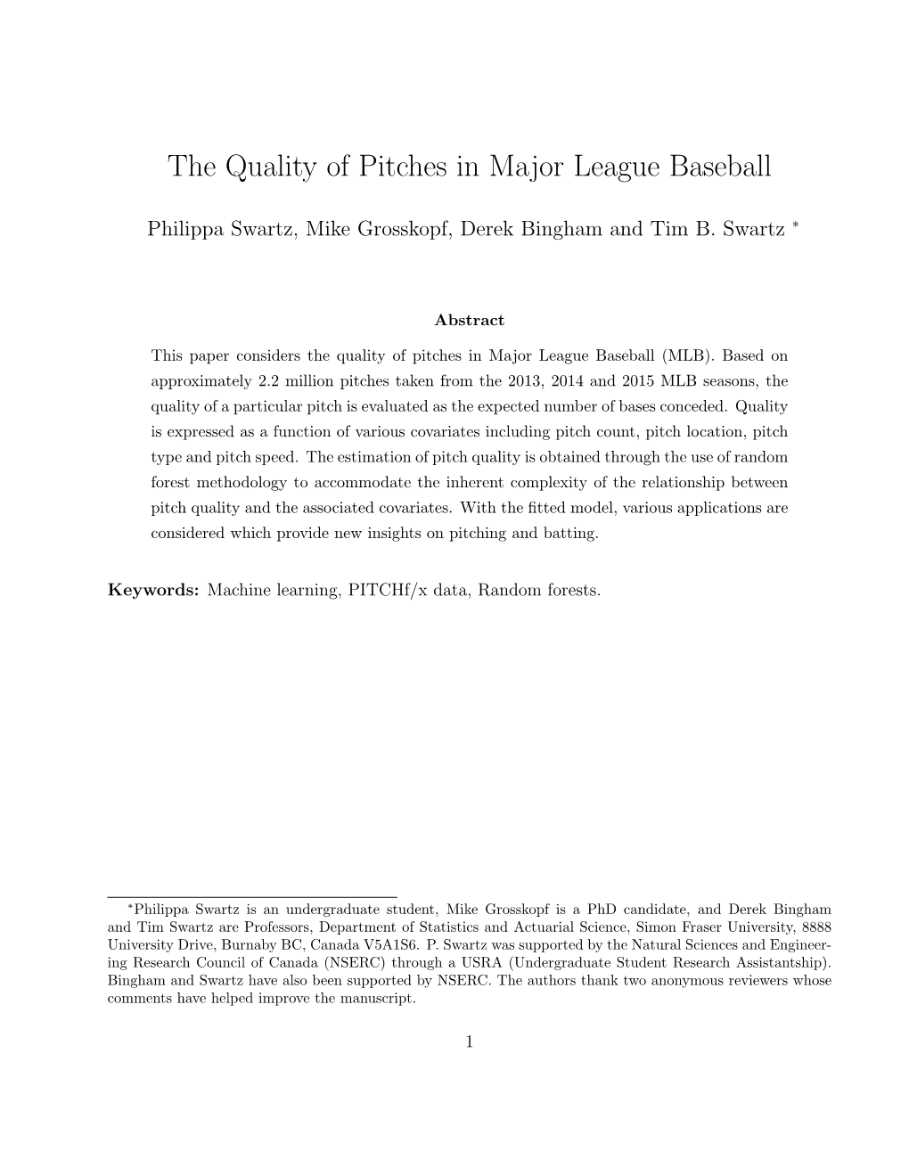 The Quality of Pitches in Major League Baseball