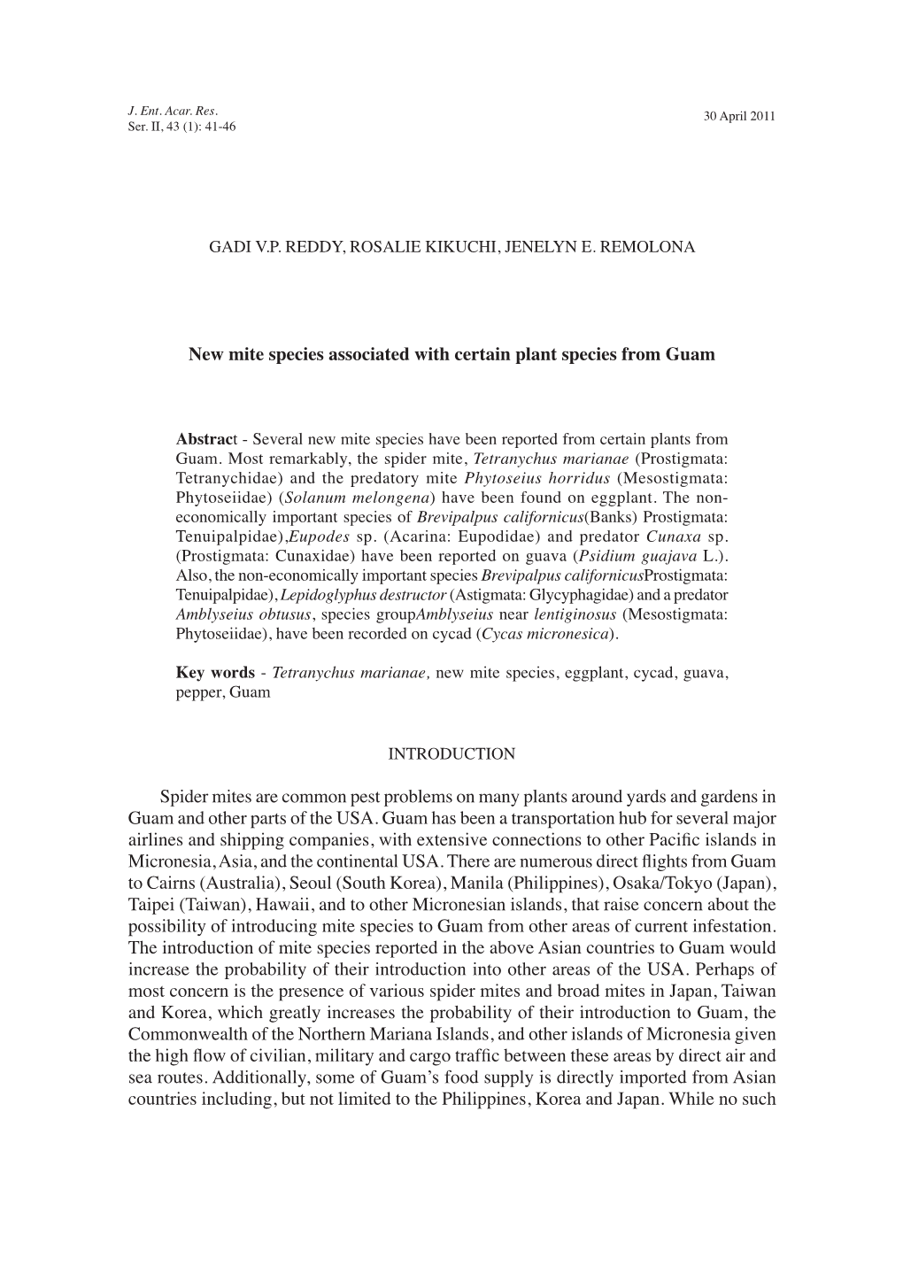 New Mite Species Associated with Certain Plant Species from Guam