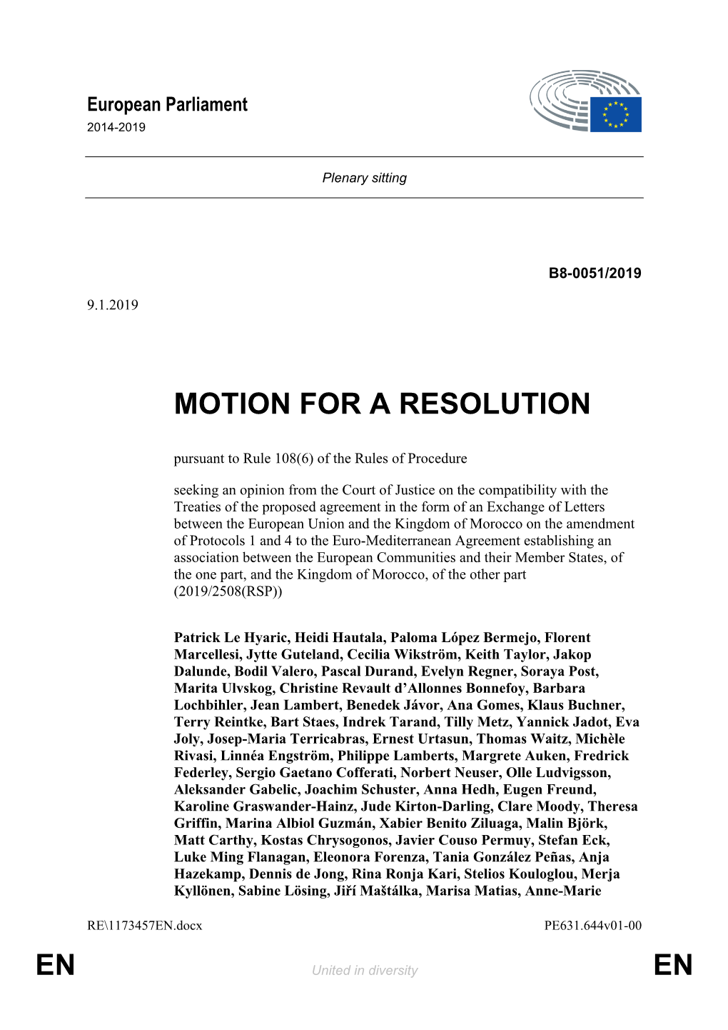 En En Motion for a Resolution