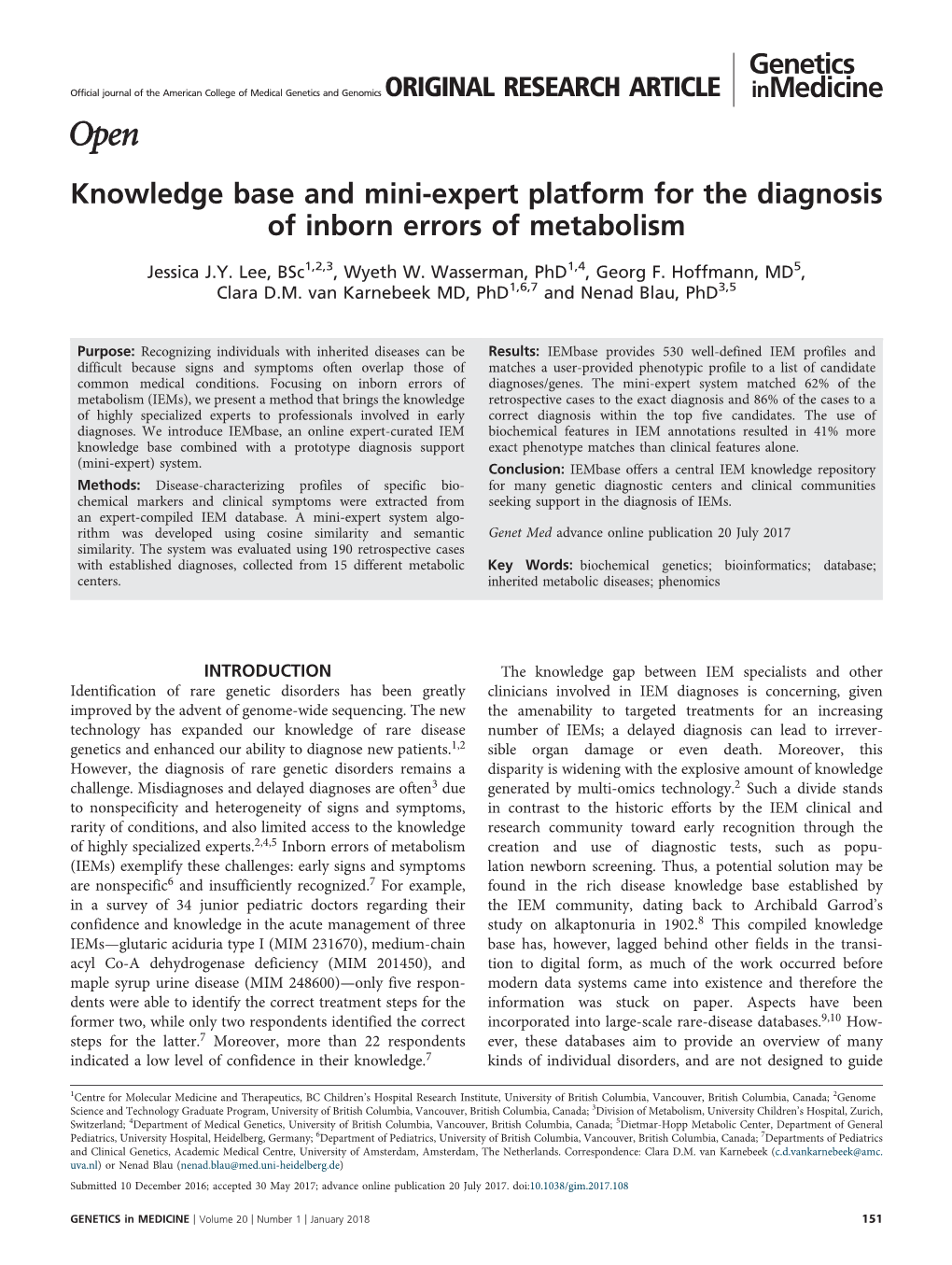 Knowledge Base and Mini-Expert Platform for the Diagnosis of Inborn Errors of Metabolism