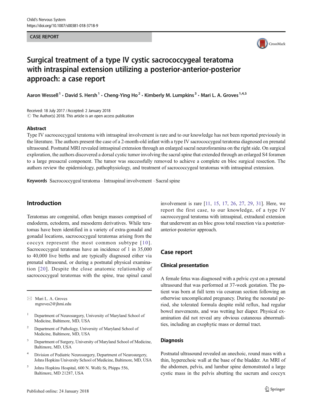 Surgical Treatment of a Type IV Cystic Sacrococcygeal Teratoma with Intraspinal Extension Utilizing a Posterior-Anterior-Posterior Approach: a Case Report
